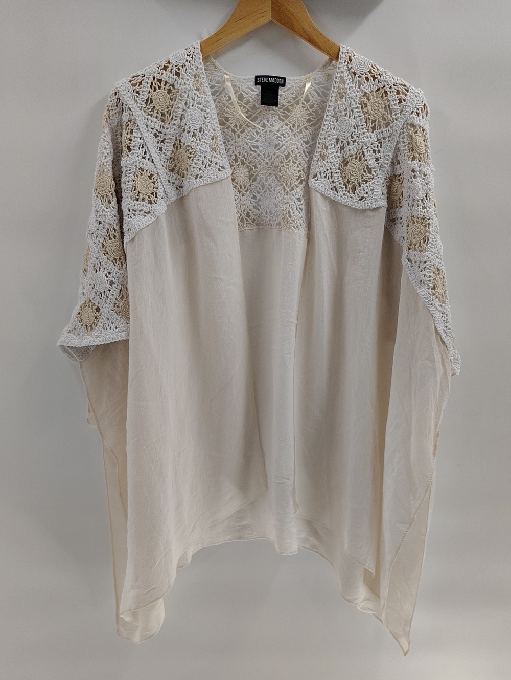 Steve Madden Crochet Light Cardigan OS Neutral Rayon Blend